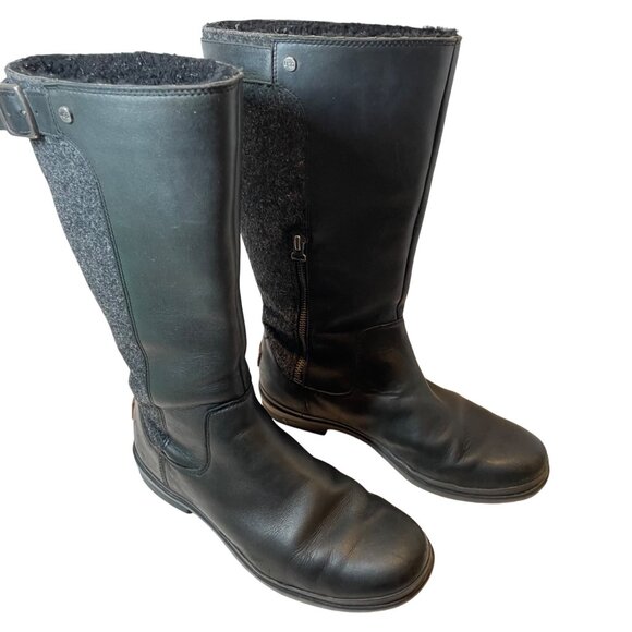 UGG Women's Black Leather & Gray Wool Tall Boots with Buckle Accent 9.5 - Picture 2 of 16